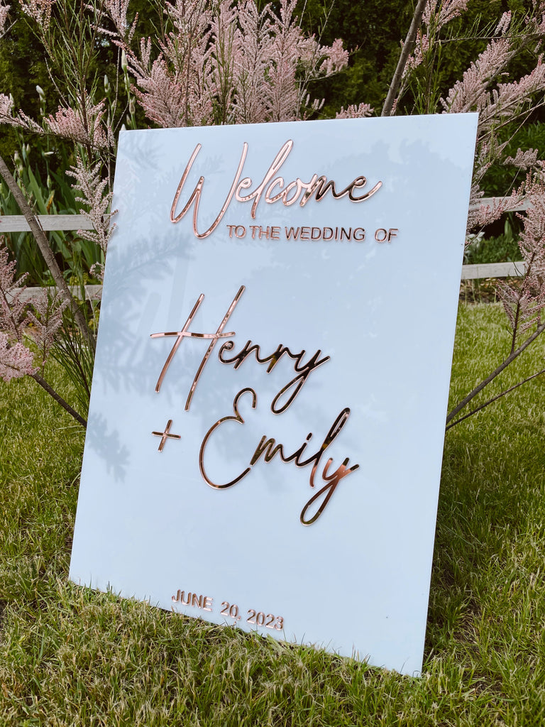 Acrylic Welcome Sign with Silver Mirror Letters