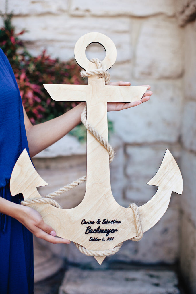 White Wooden Anchor Personalized Wedding Sign