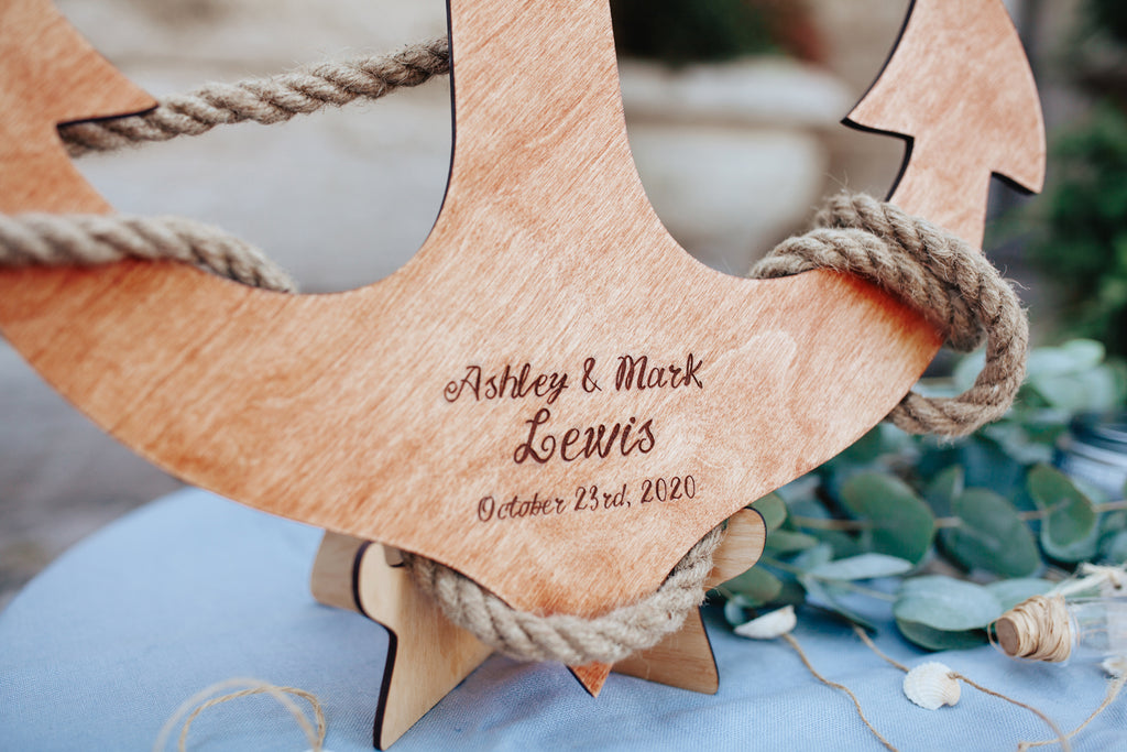 White Wooden Anchor Personalized Wedding Sign