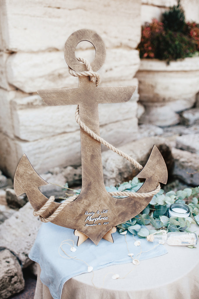 White Wooden Anchor Personalized Wedding Sign